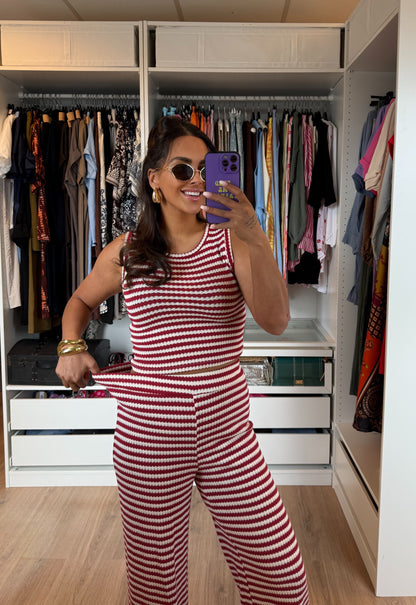 Tweedelige set met streepprint rood