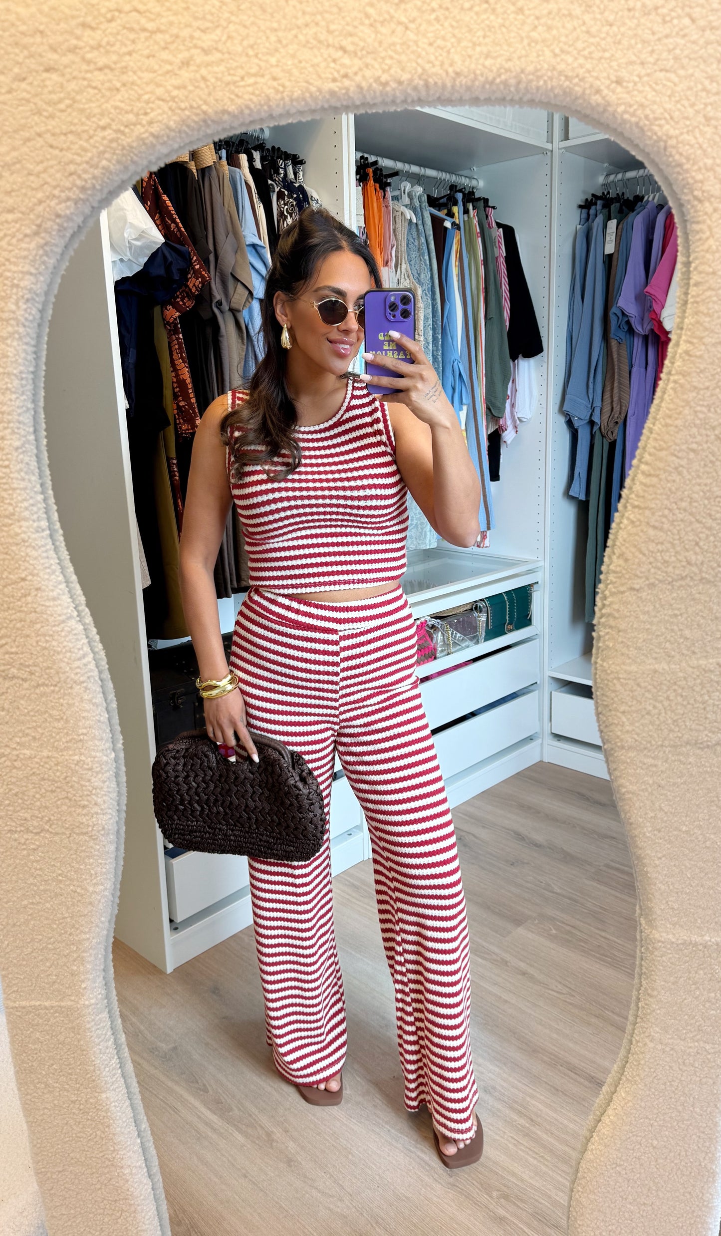 Tweedelige set met streepprint rood