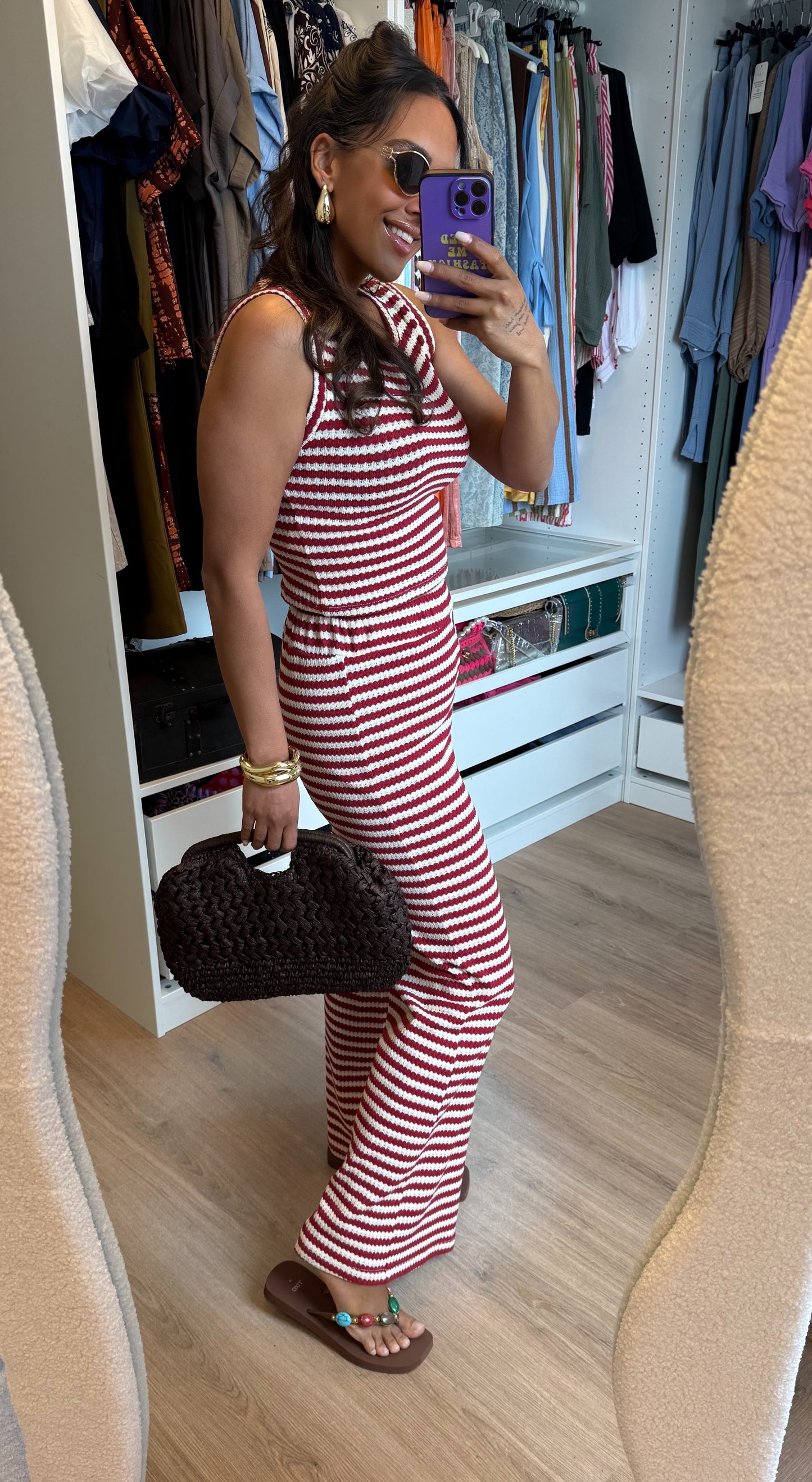 Tweedelige set met streepprint rood