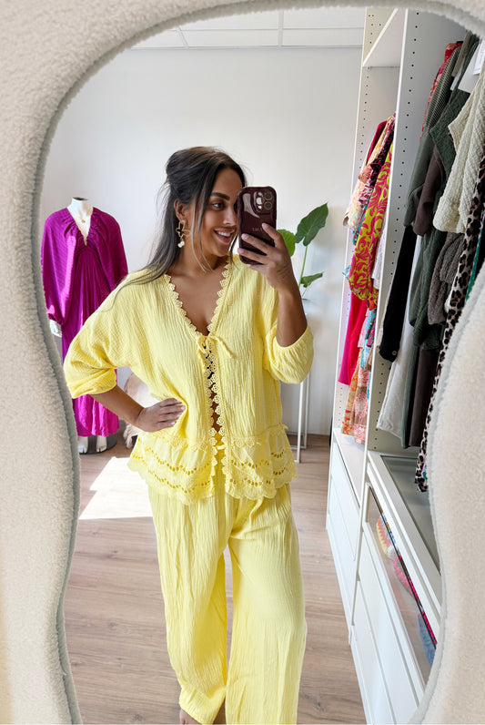 Maddie mousseline broderie set yellow