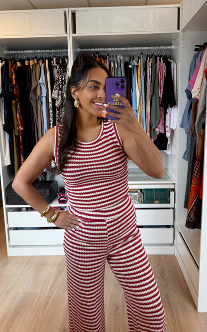 Tweedelige set met streepprint rood