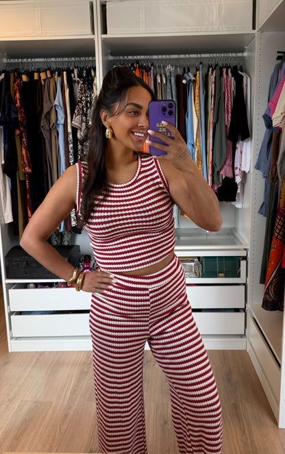 Tweedelige set met streepprint rood