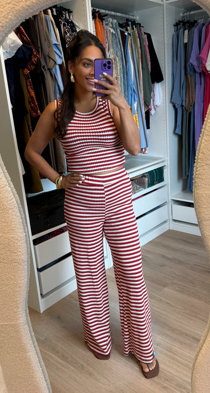 Tweedelige set met streepprint rood