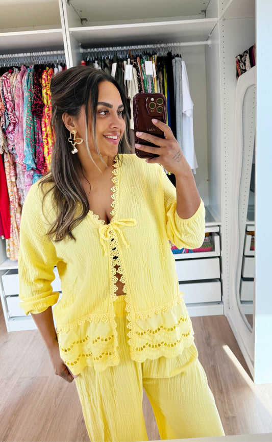 Maddie mousseline broderie set yellow