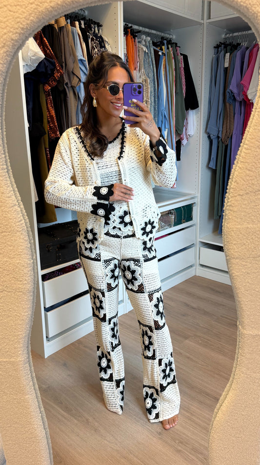 Driedelig crochet set zwart