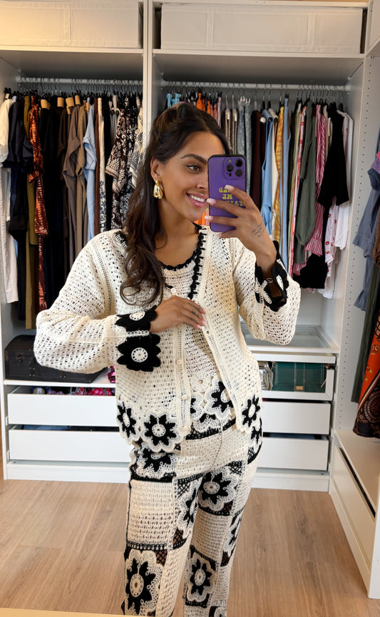 Driedelig crochet set zwart