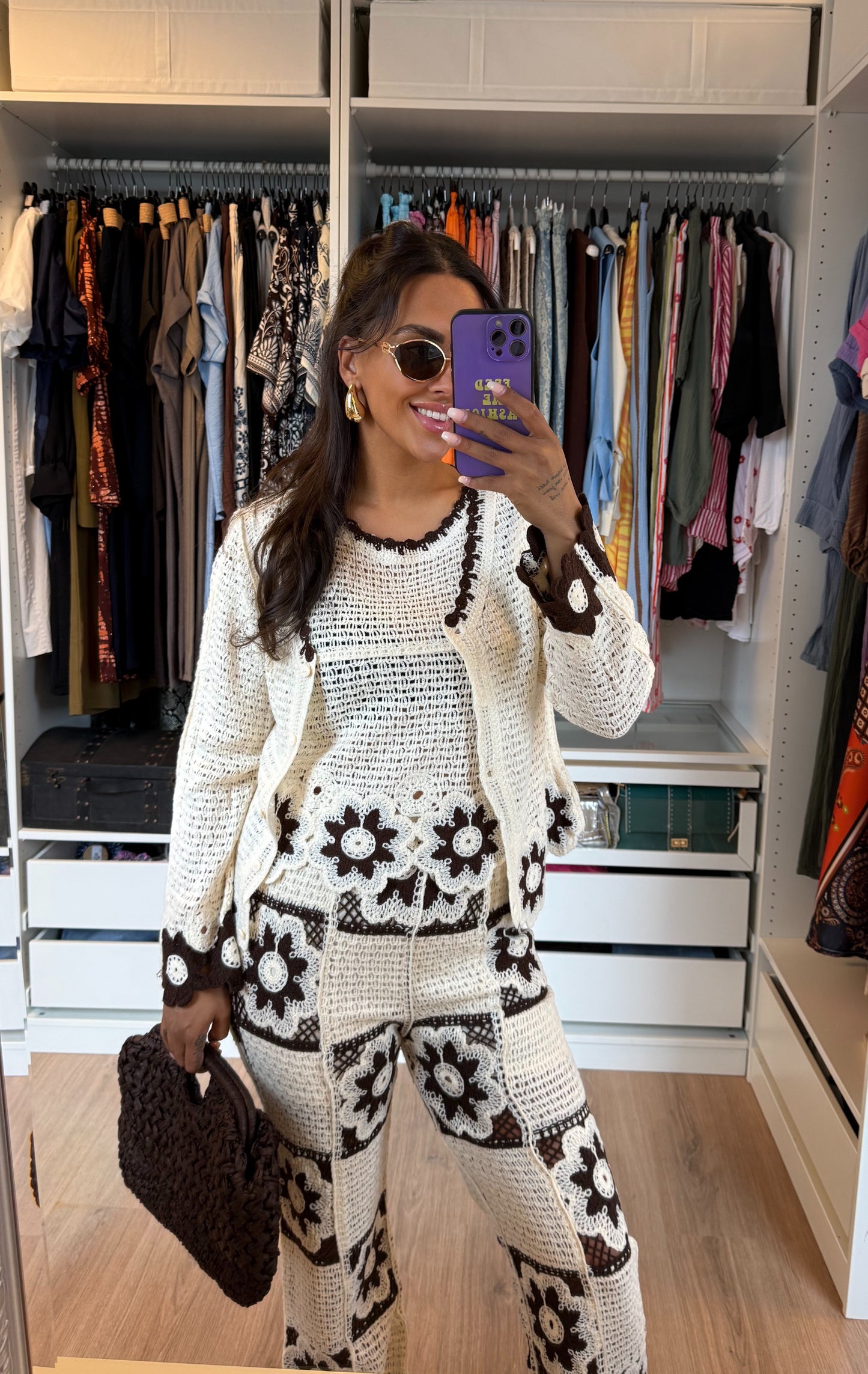 Driedelig crochet set choco bruin
