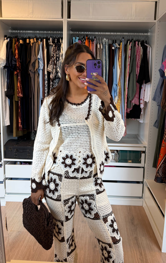 Driedelig crochet set choco bruin