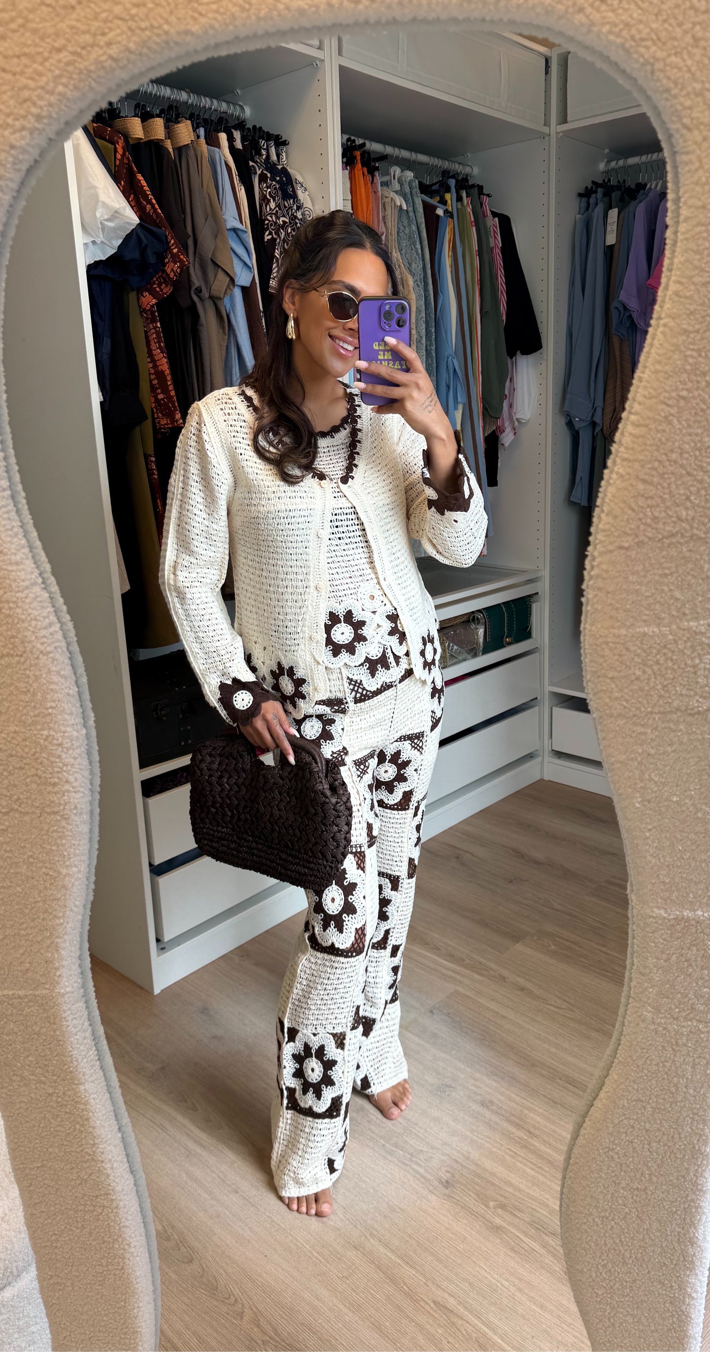 Driedelig crochet set choco bruin