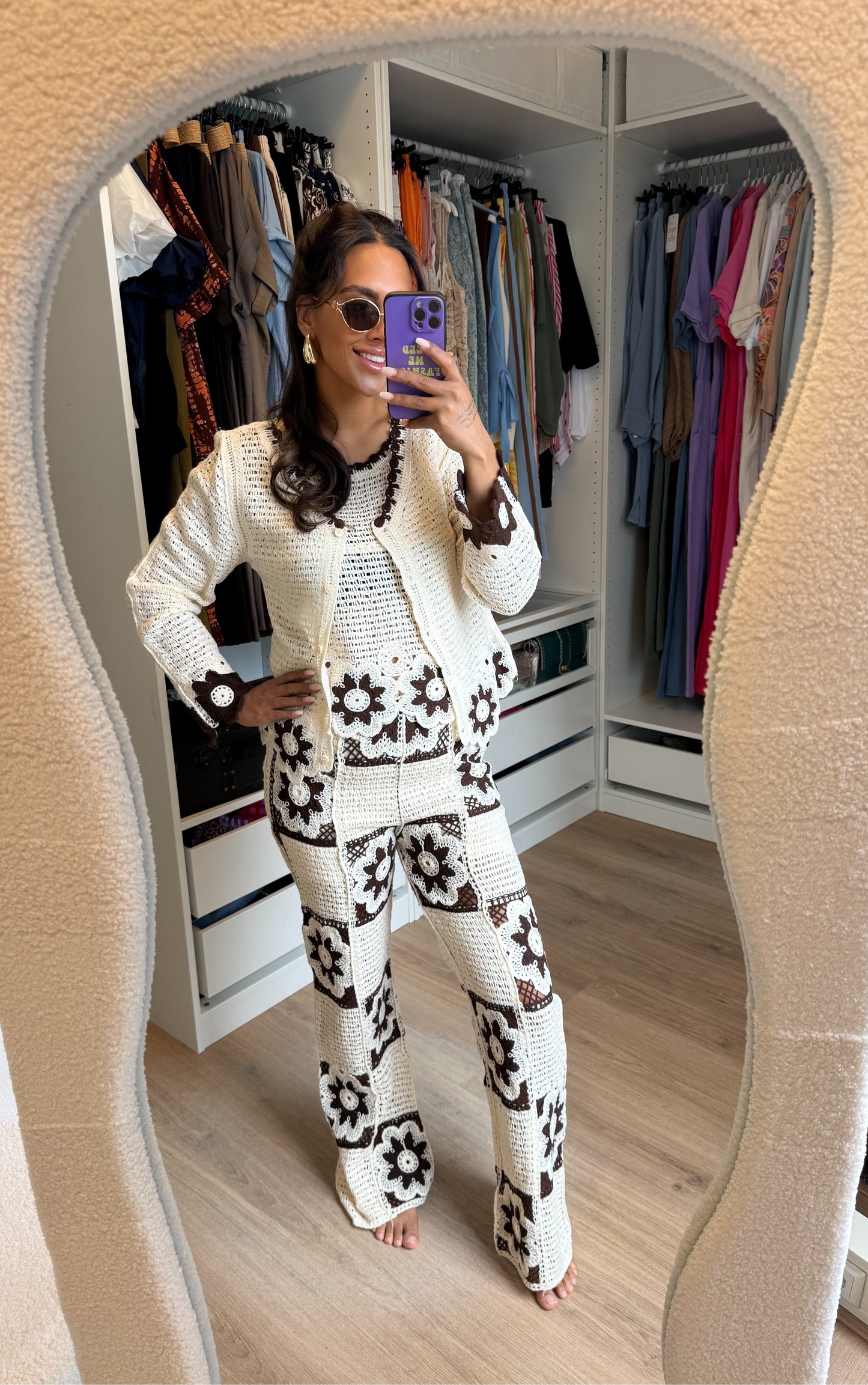 Driedelig crochet set choco bruin