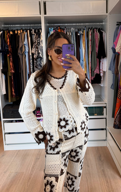 Driedelig crochet set choco bruin