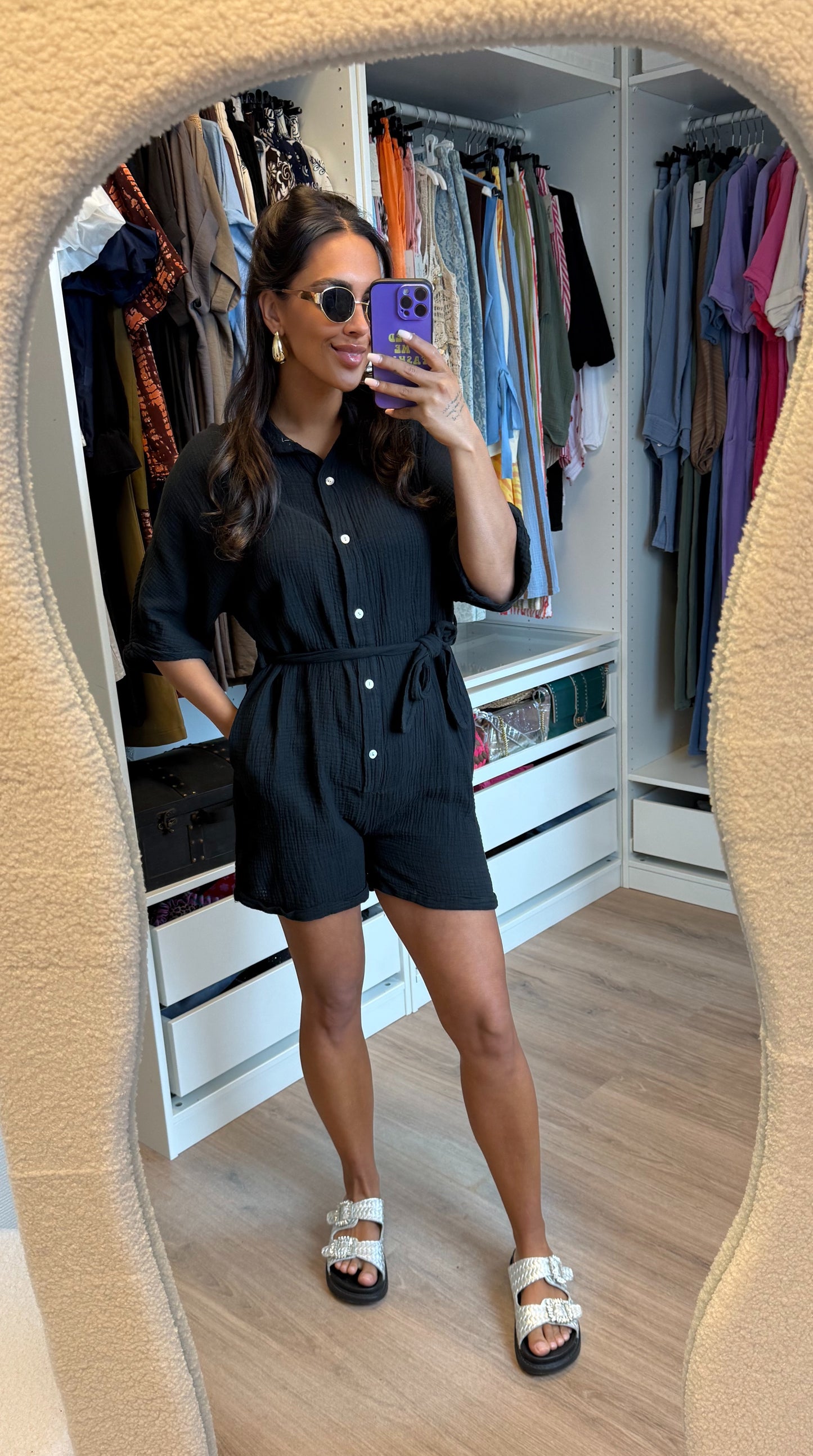 Mousseline jumpsuit met ceintuur zwart