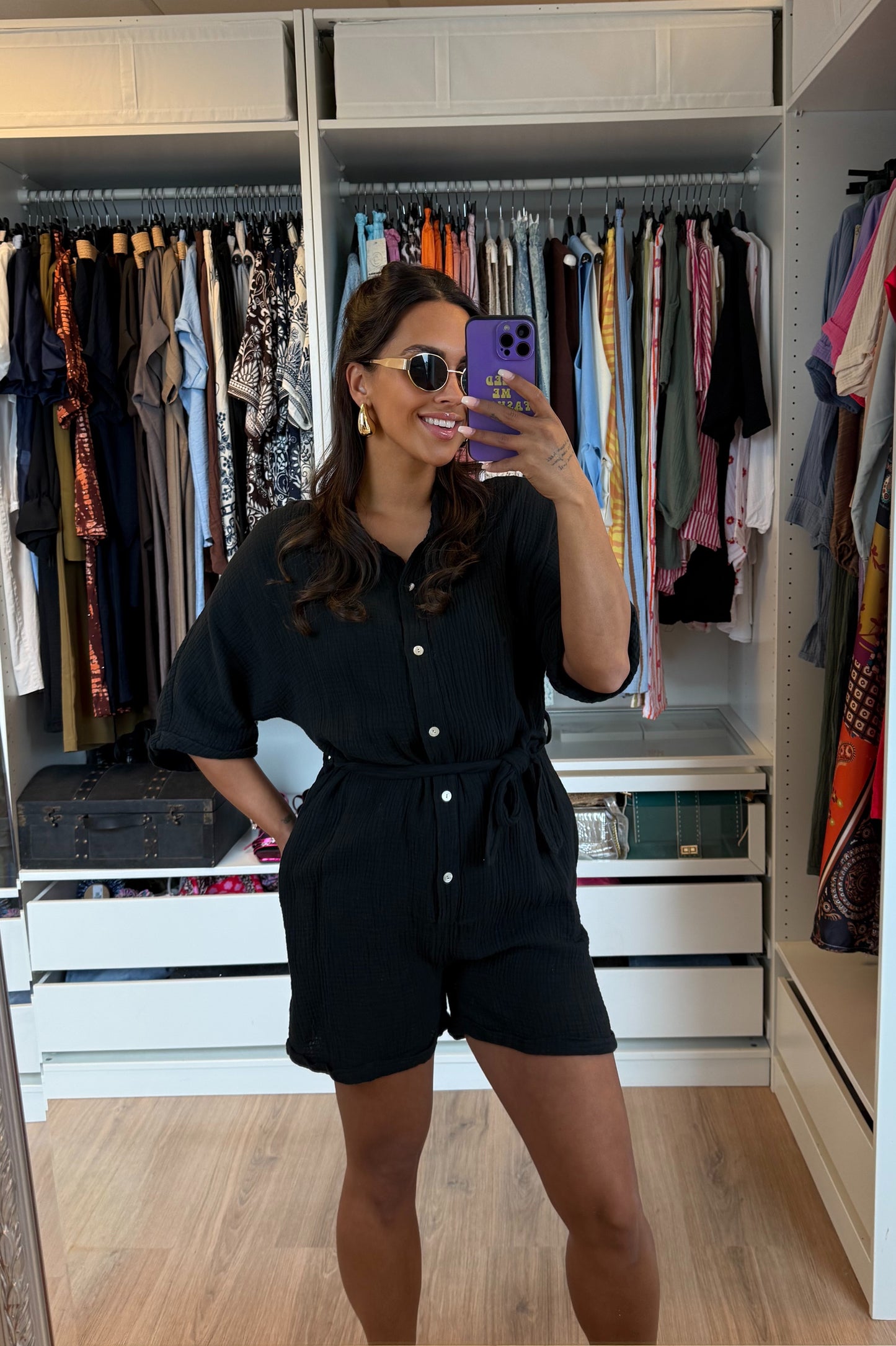 Mousseline jumpsuit met ceintuur zwart