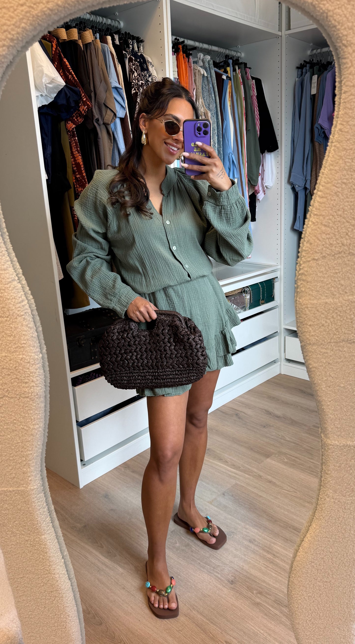 Mousseline ruffle jumpsuit army groen