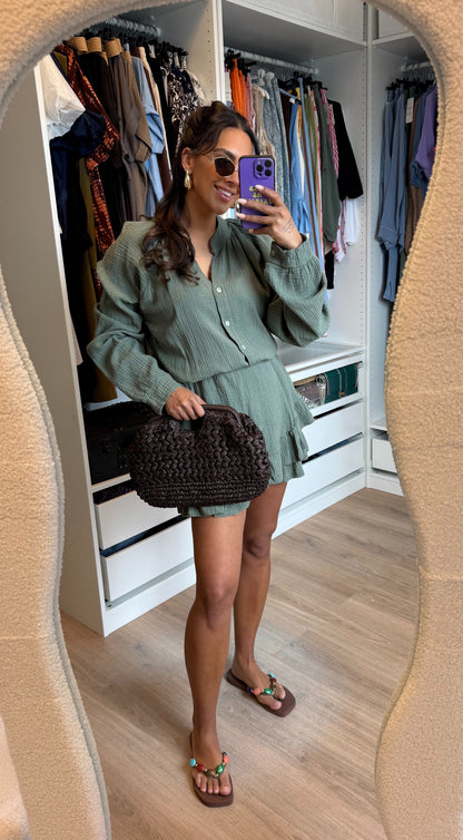 Mousseline ruffle jumpsuit army groen