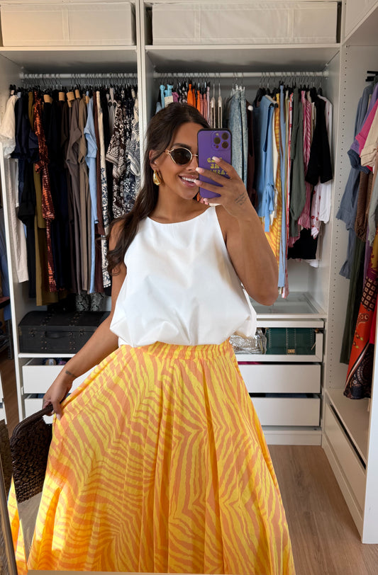 Maxi rok met print sunset geel