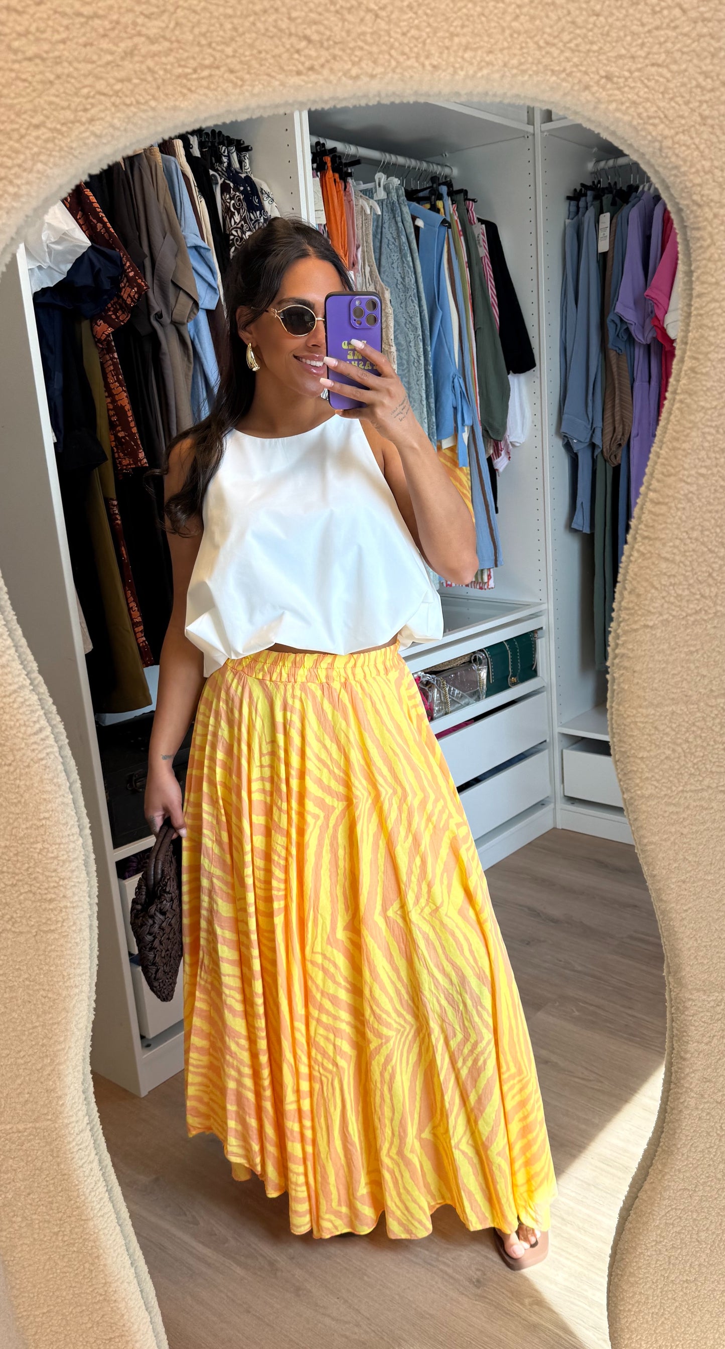 Maxi rok met print sunset geel