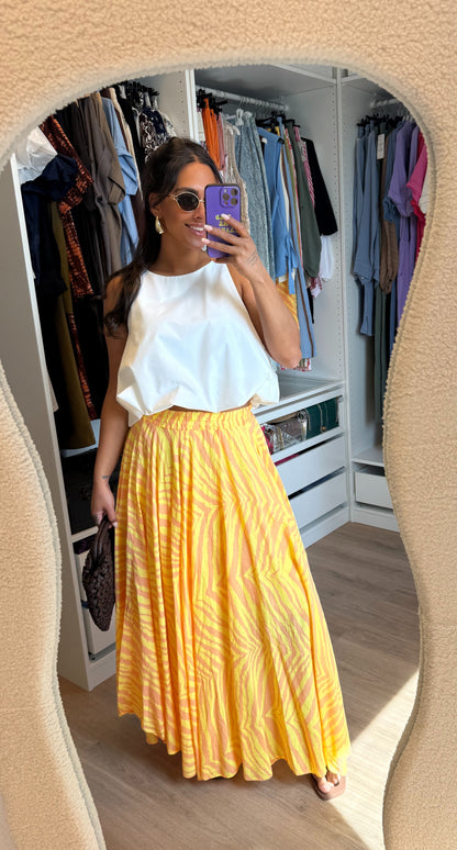 Maxi rok met print sunset geel
