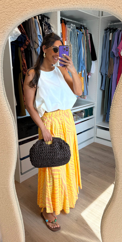 Maxi rok met print sunset geel