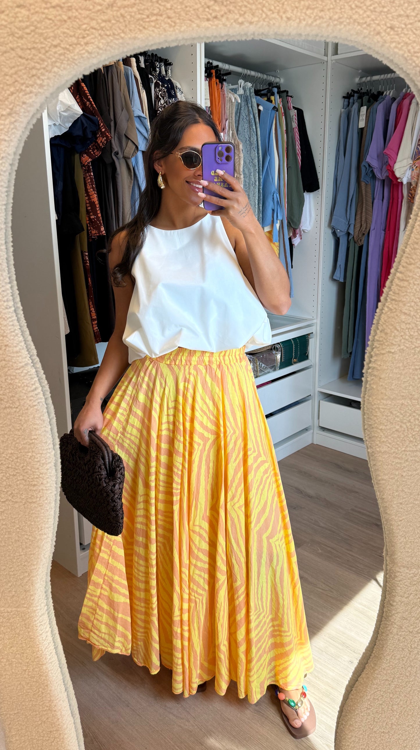 Maxi rok met print sunset geel