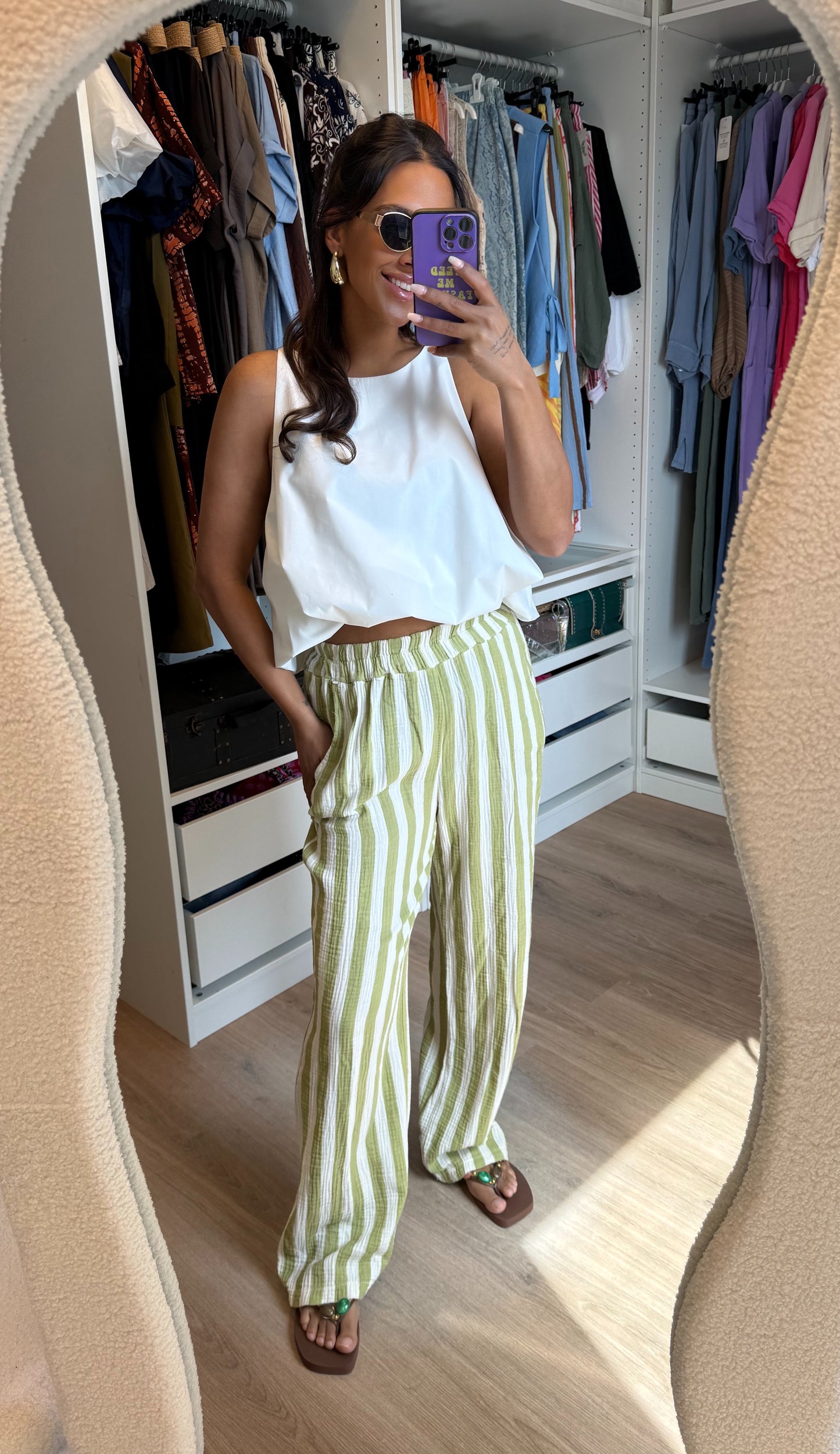 Mousseline broek met rechte pijpen pistache groen
