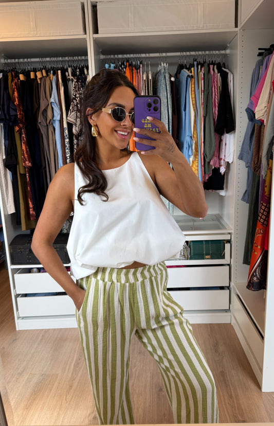 Mousseline broek met rechte pijpen pistache groen