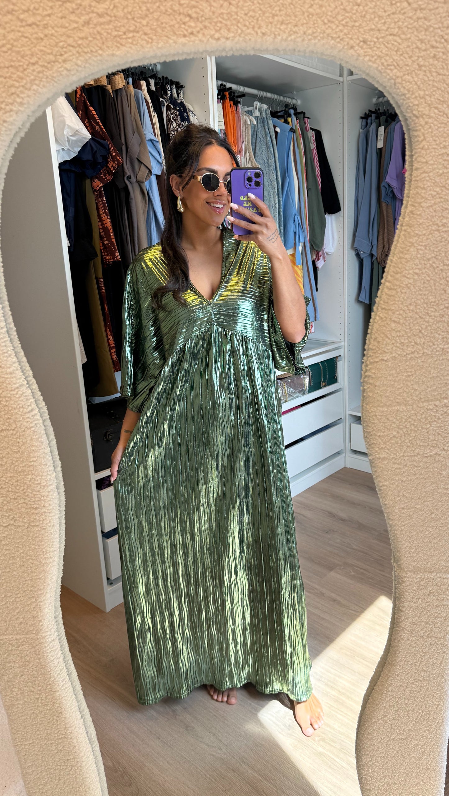 Maxi jurk metallic groen