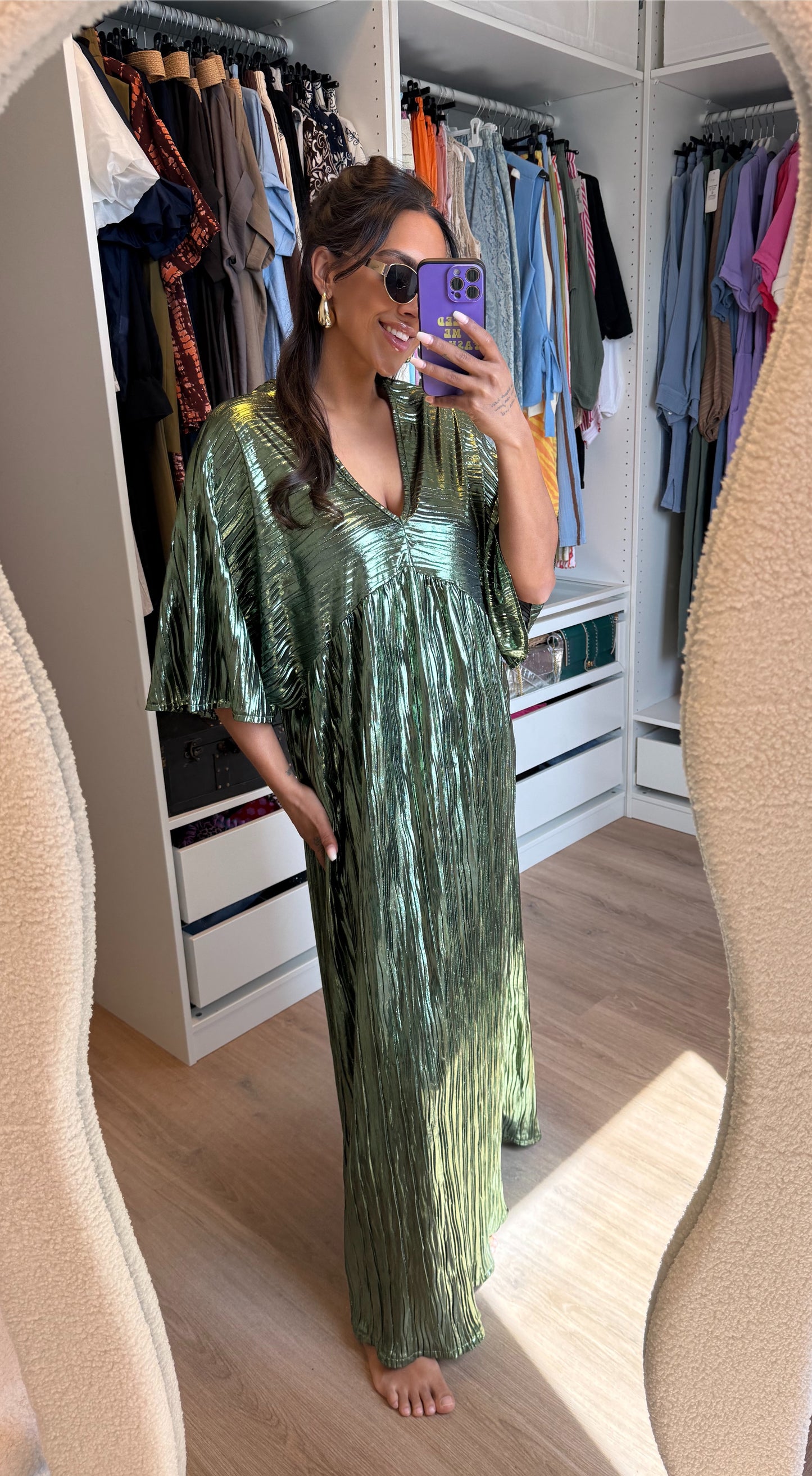 Maxi jurk metallic groen