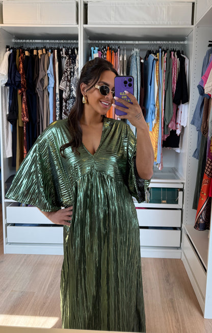 Maxi jurk metallic groen