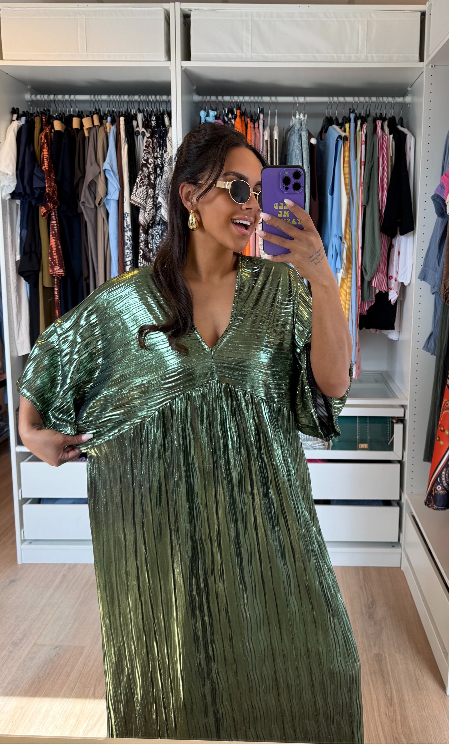 Maxi jurk metallic groen