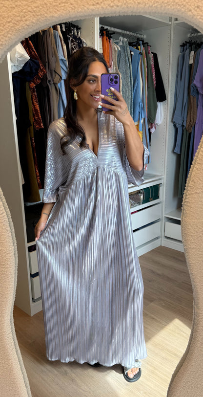 Maxi jurk metallic zilver
