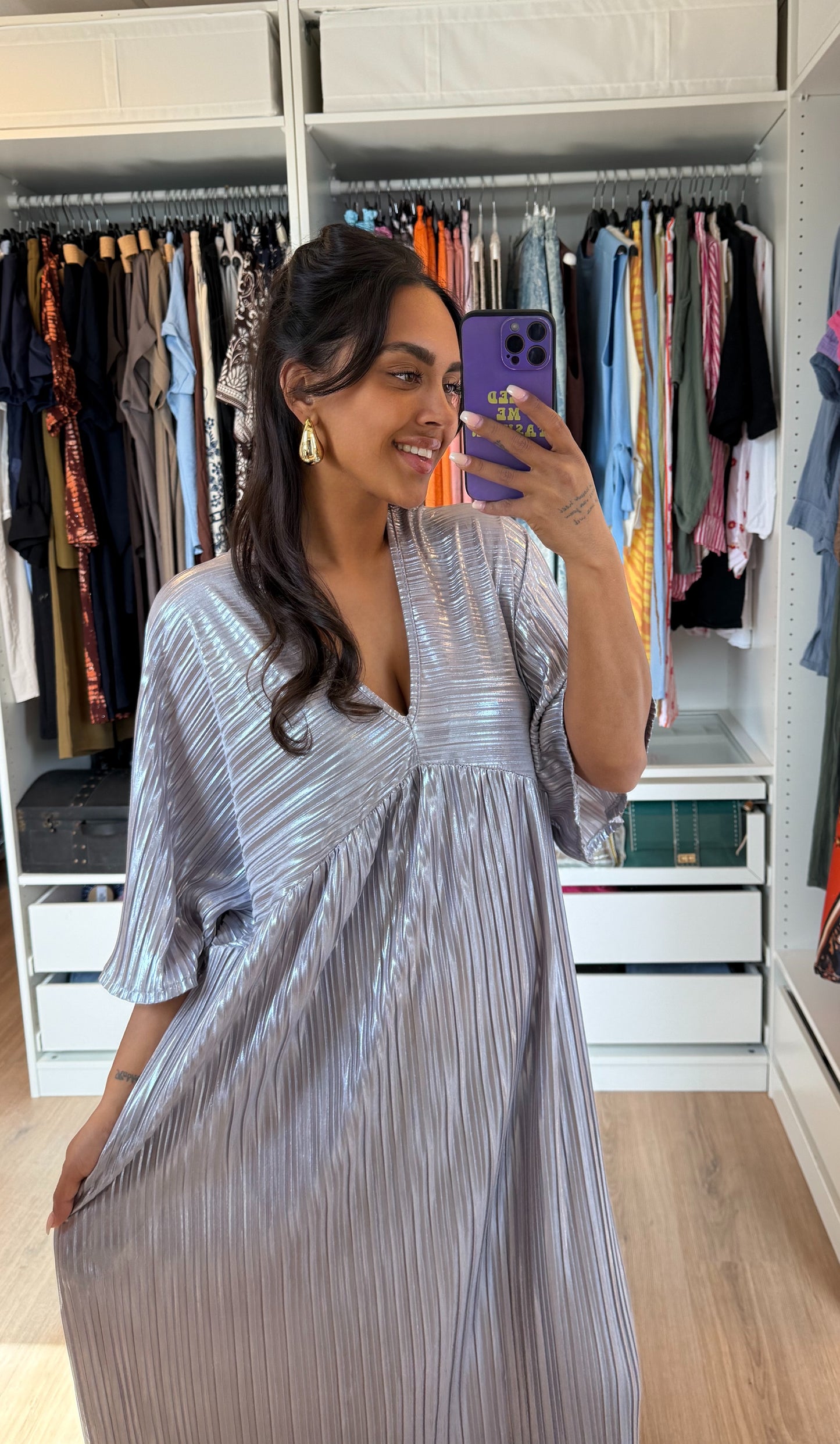 Maxi jurk metallic zilver