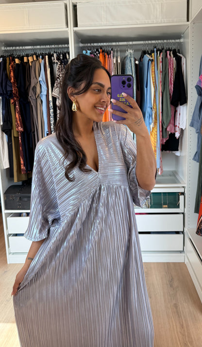 Maxi jurk metallic zilver