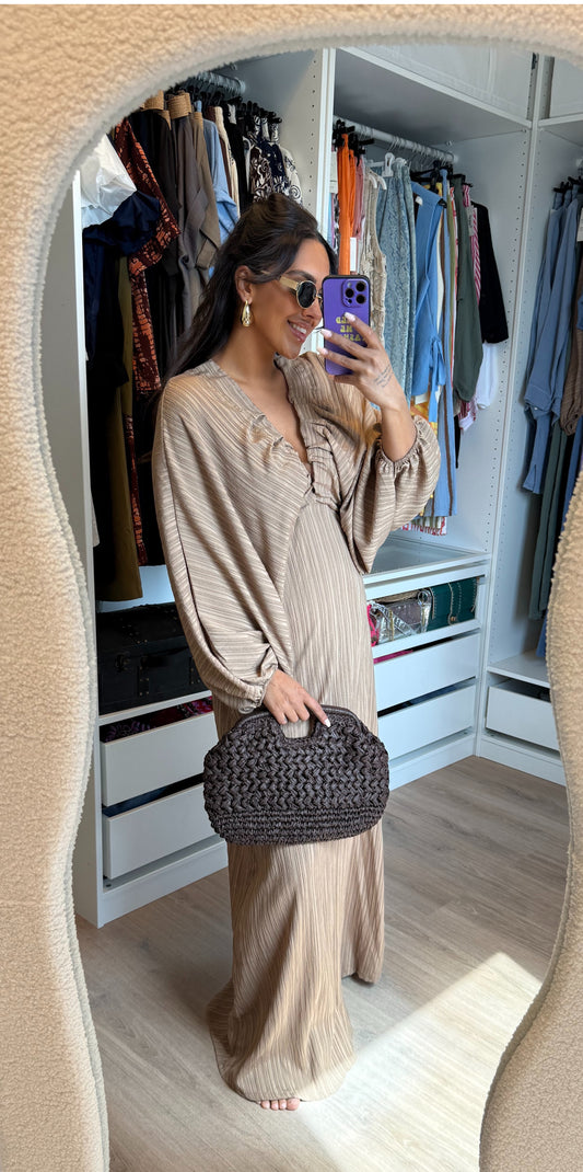 Maxi jurk met ballonmouwen beige