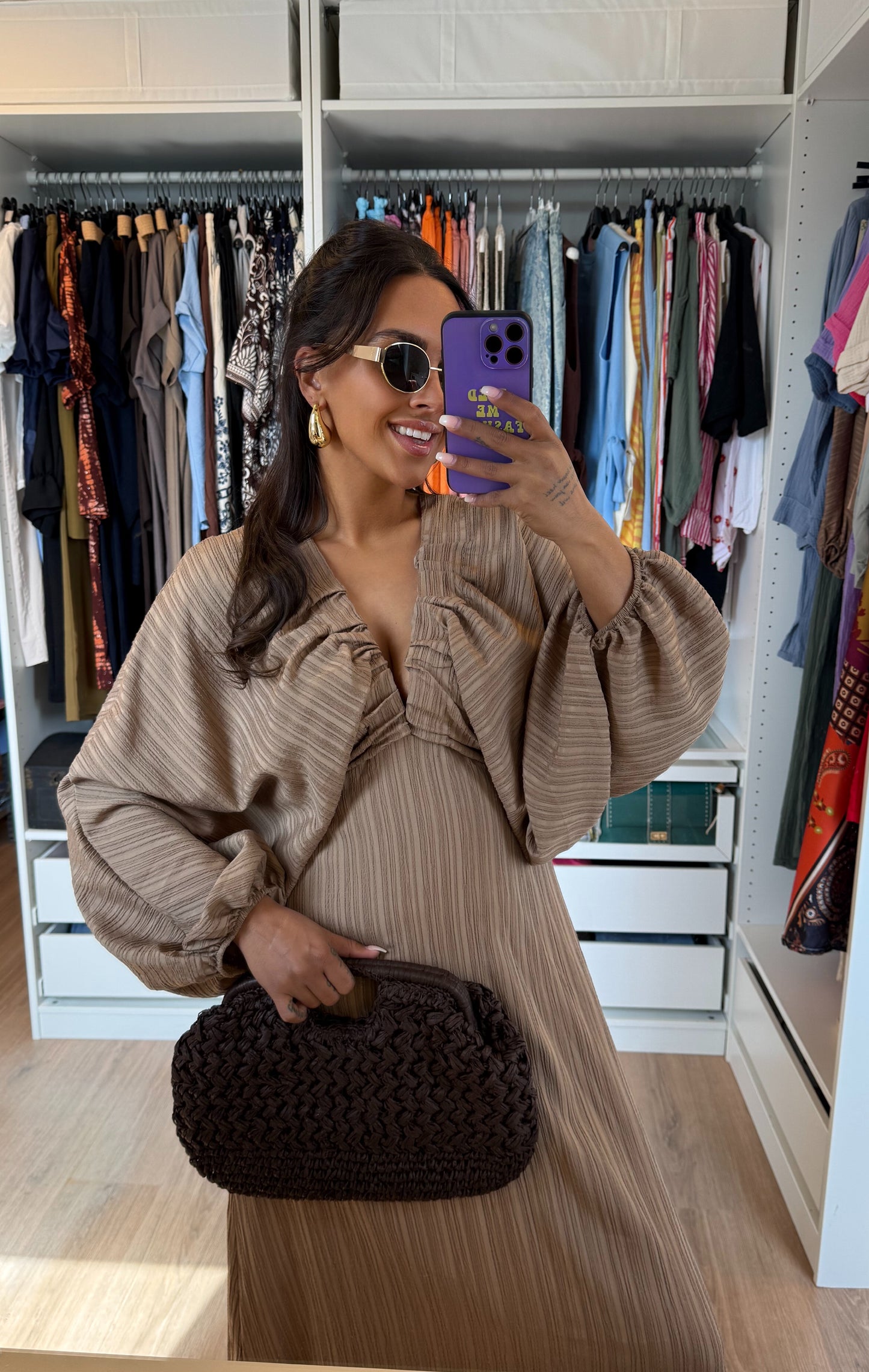 Maxi jurk met ballonmouwen beige