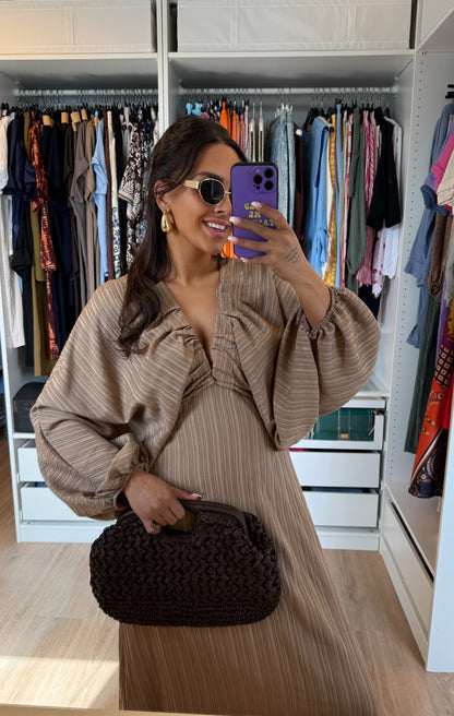 Maxi jurk met ballonmouwen beige