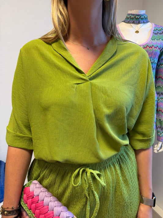 Bonnie v-hals blouse limegreen