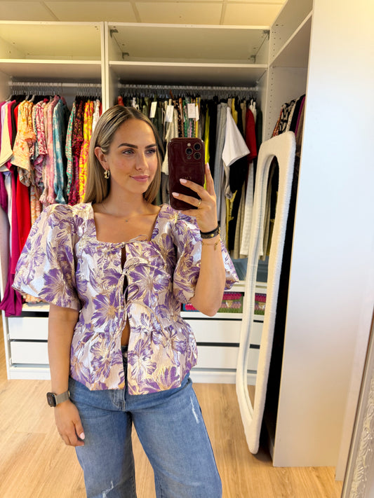 Fleur jacquard bow blouse lila