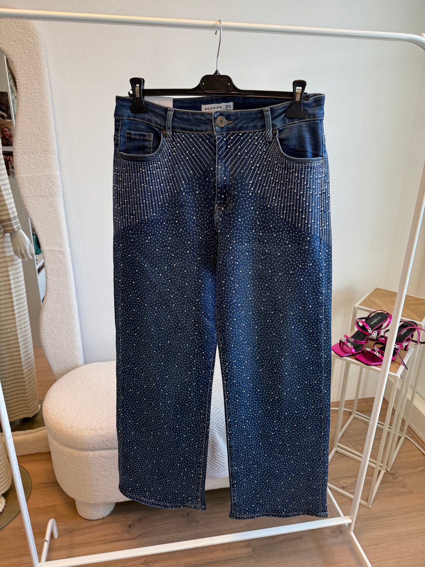 Jeans straight fit glitter all-over denimblauw