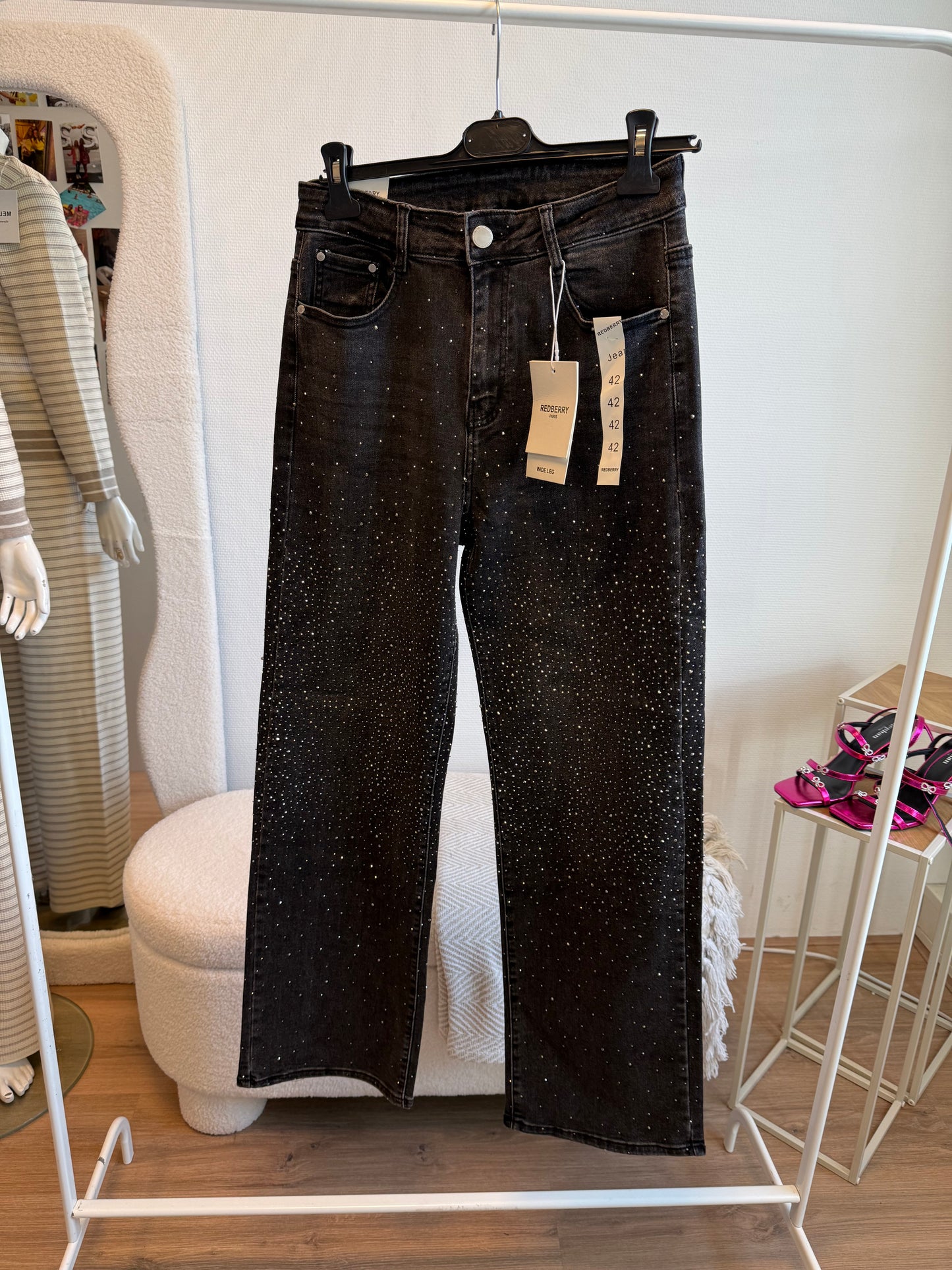 Jeans straight fit glitter all-over donkergrijs