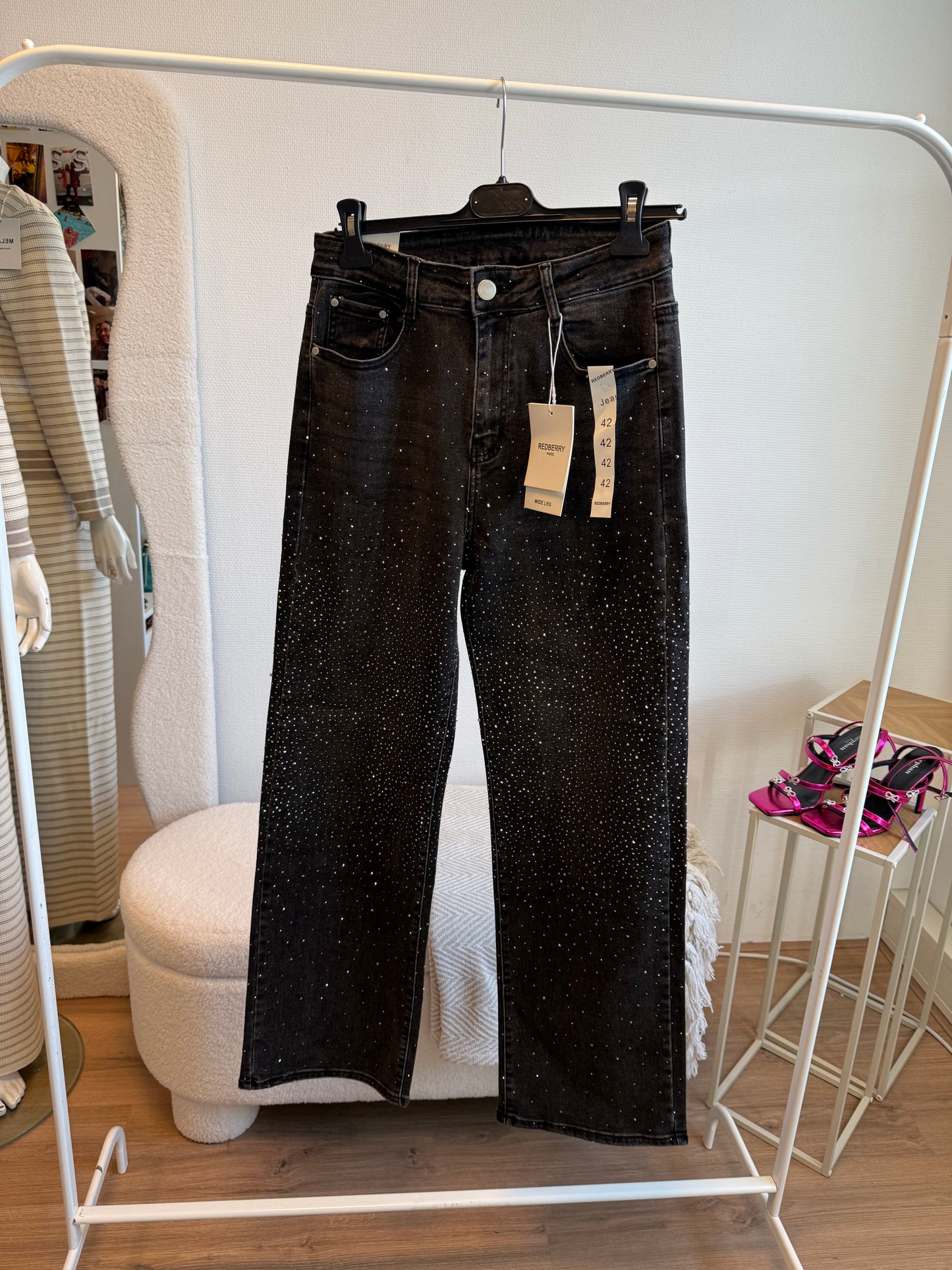 Jeans straight fit glitter all-over donkergrijs
