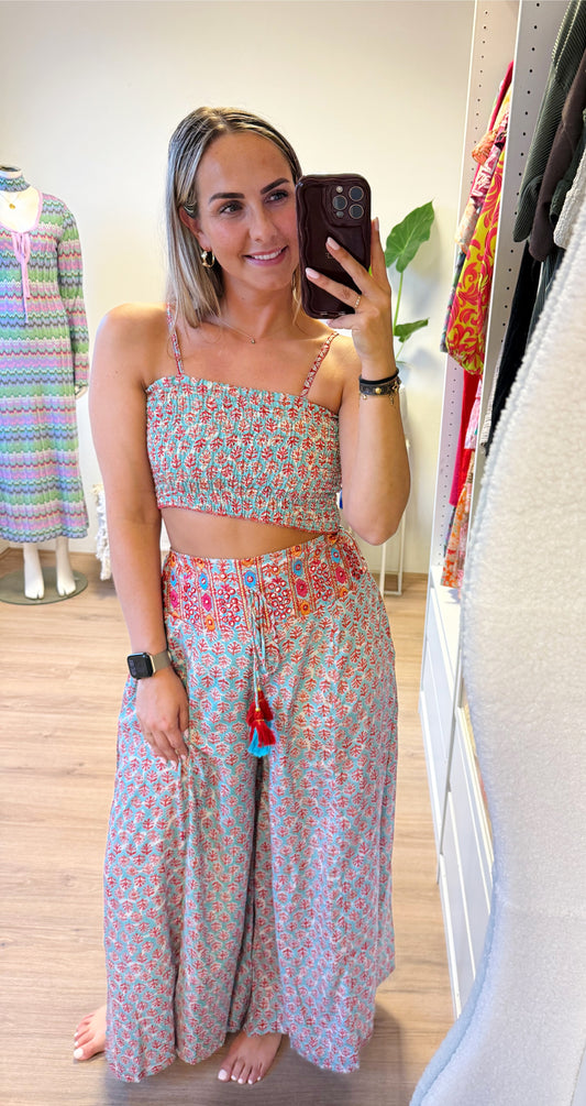 India two piece set lightblue & red