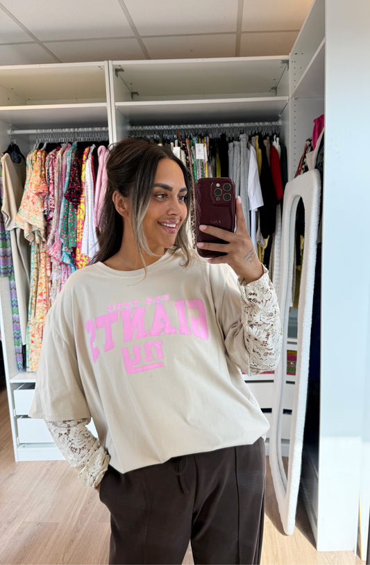 New york longsleeve lace T-shirt beige & pink