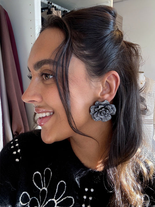 Oorbellen sequin bloem zilver