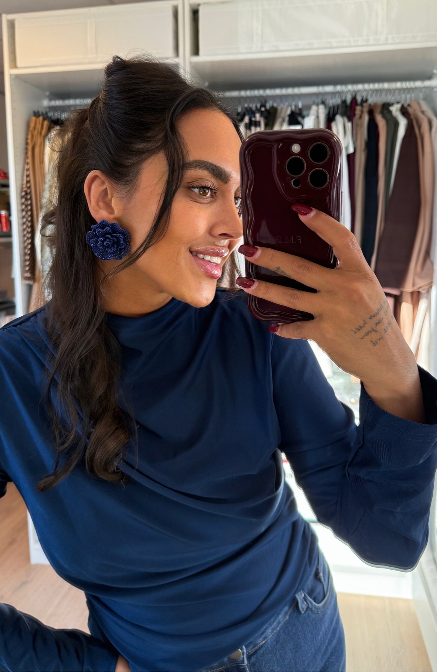 Oorbellen sequin bloem galaxy blauw
