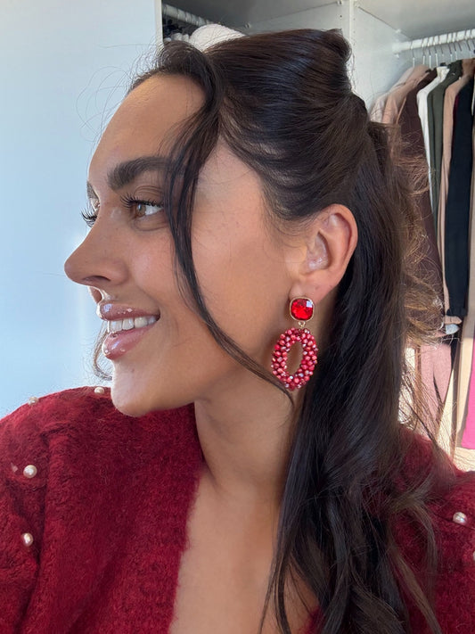 Oorbellen diamant glitter rood
