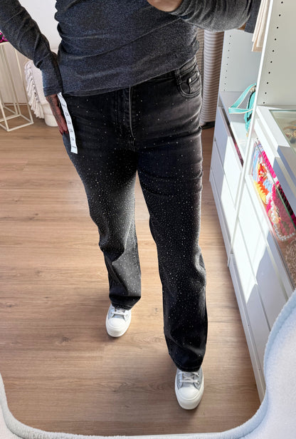 Jeans straight fit glitter all-over donkergrijs