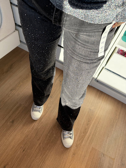 Jeans straight fit glitter all-over donkergrijs