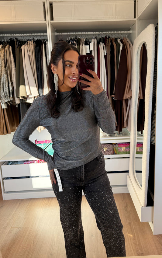 Jeans straight fit glitter all-over donkergrijs