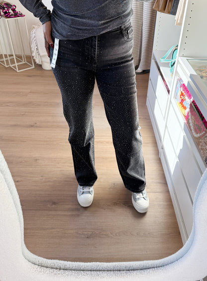 Jeans straight fit glitter all-over donkergrijs